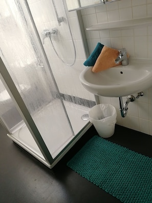 Appartement, balcon (Spinnwebenhauswurz) | Salle de bain | Pantoufles, serviettes fournies