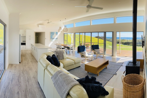 West lounge room view to kitchen and dining area