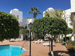2 outdoor pools, open 11 AM to 8:30 PM, pool loungers