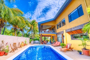 Outdoor pool, pool loungers