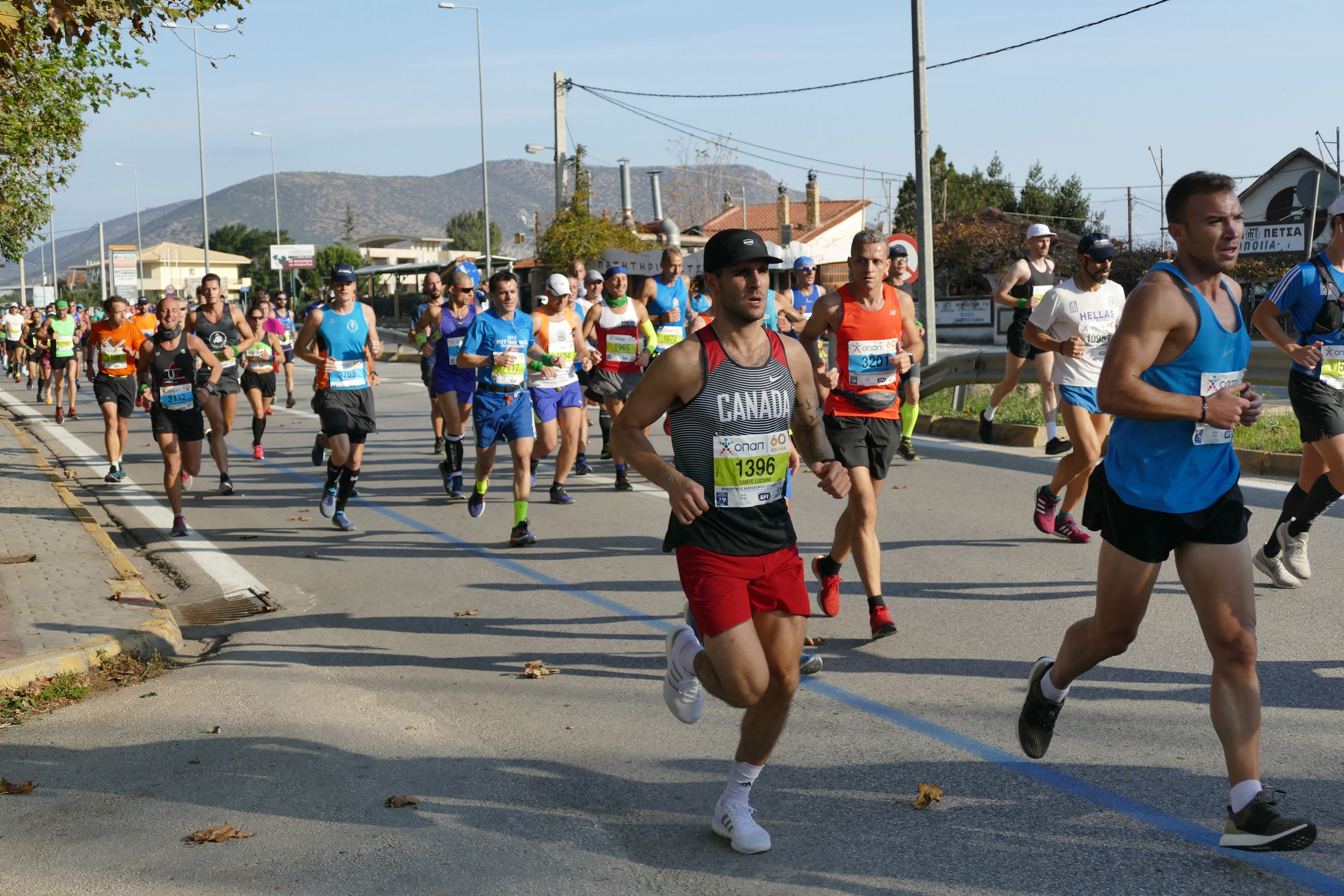 A group of runners in a marathon race.