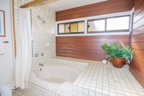 Combined shower/tub, hair dryer, towels