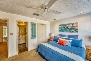 2 bedrooms, desk, blackout curtains, iron/ironing board
