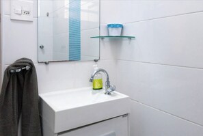 Hair dryer, towels, toilet paper
