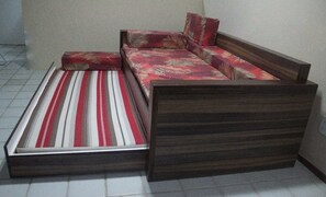 2 bedrooms, desk, blackout curtains, iron/ironing board