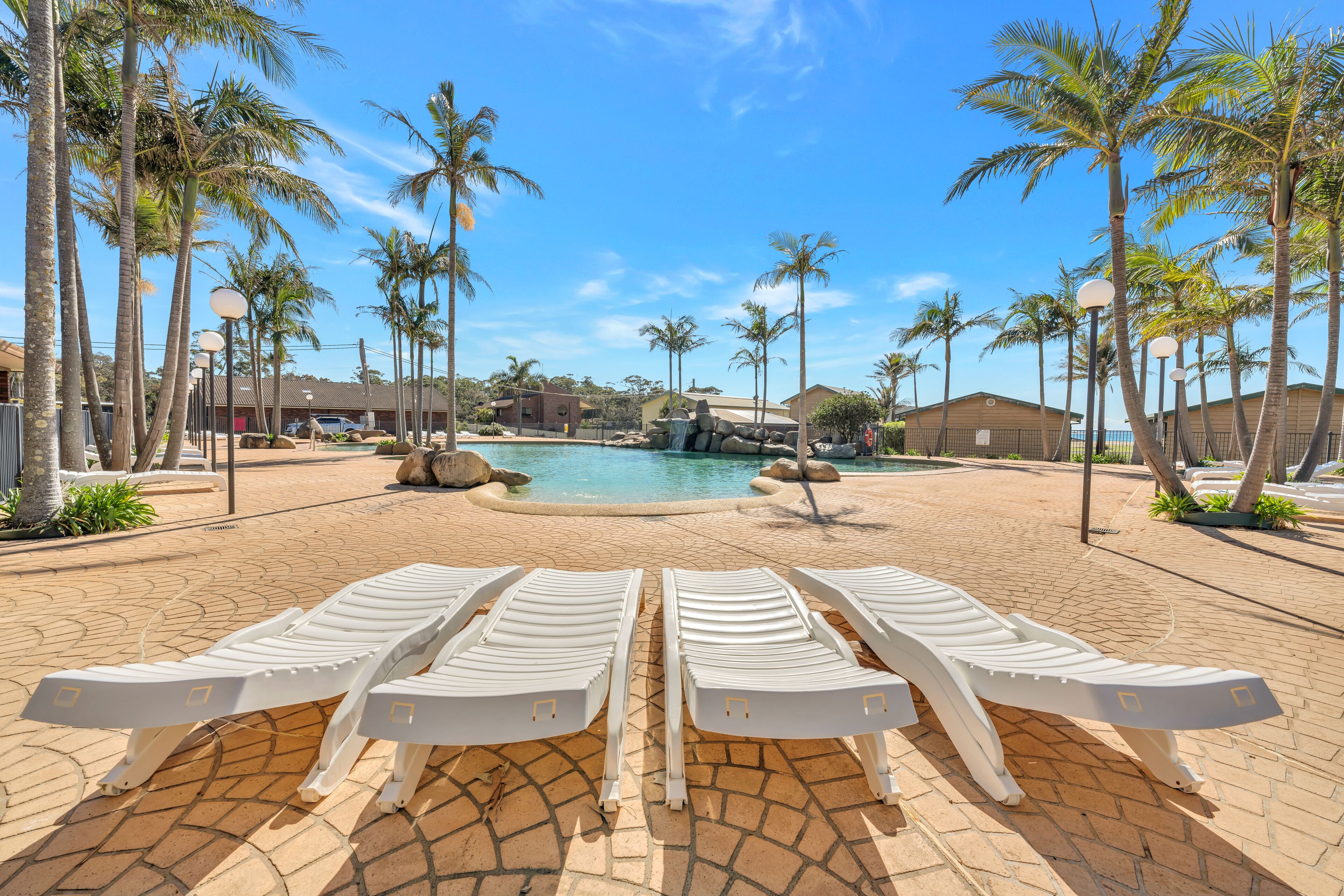 Outdoor pool, pool loungers