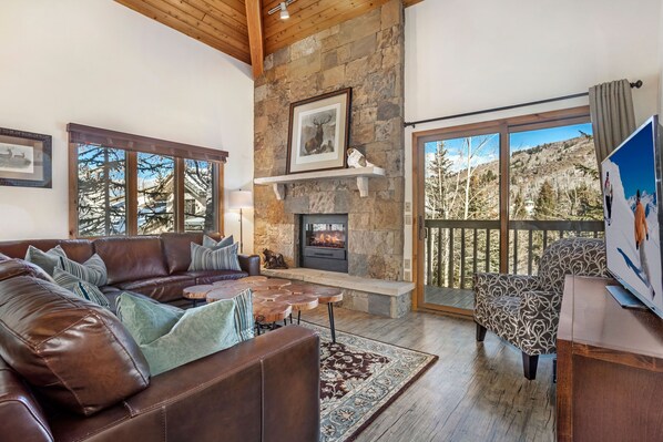 Smart TV, chimenea, reproductor de DVD y videoteca 