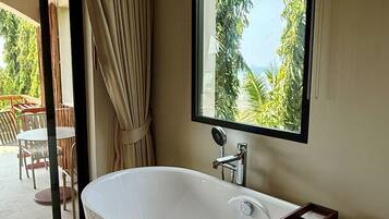 Eco-friendly toiletries, hair dryer, bathrobes, slippers