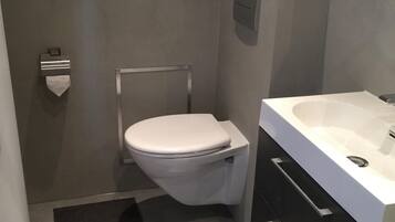 Ducha, secador de pelo, toallas, jabón