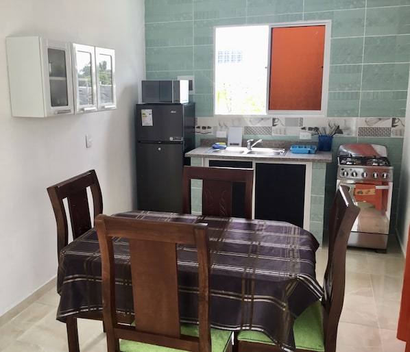 Apartment, 1 Queen Bed | Private kitchen | Fridge, stovetop, cookware/dishes/utensils