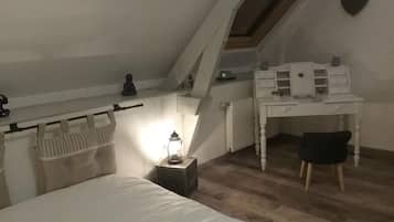 Desk, blackout curtains, soundproofing, iron/ironing board