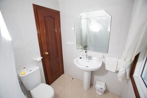 Combined shower/bathtub, hair dryer, bidet, towels