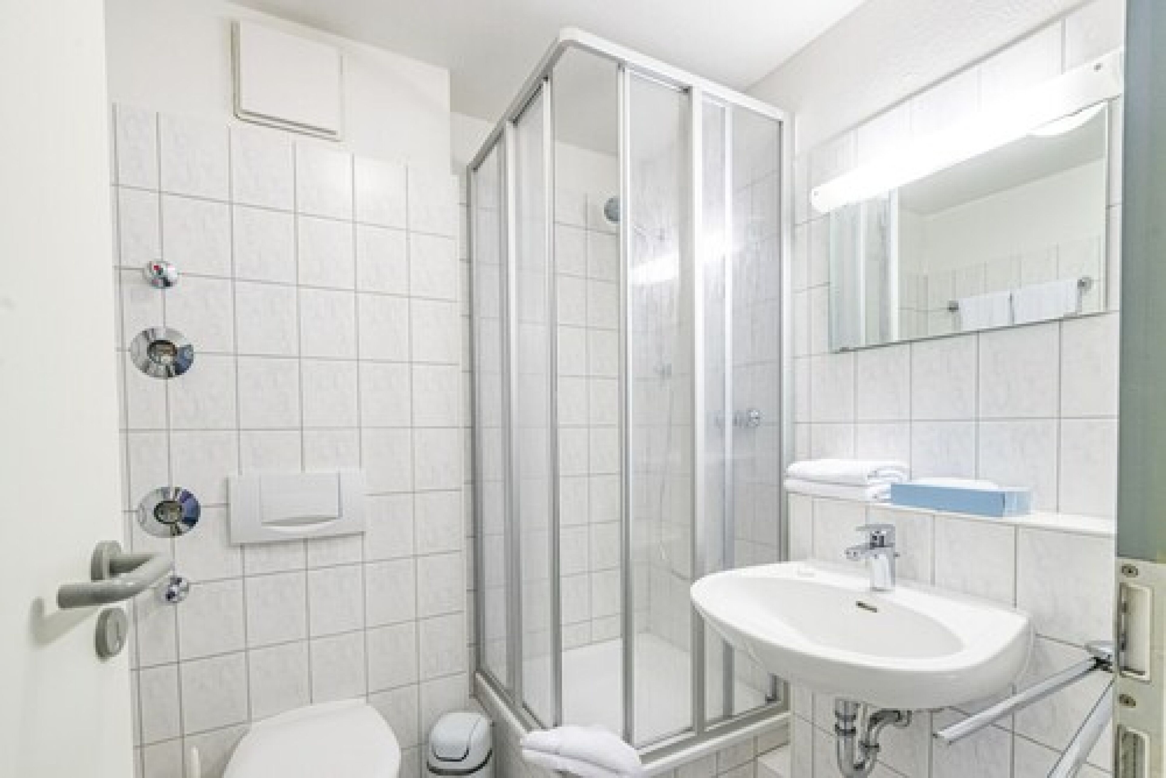 apartment | bathroom | shower, hair dryer, towels