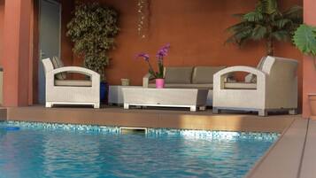 Outdoor pool, pool loungers