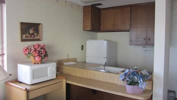 Lemari es, microwave, oven, dan kompor