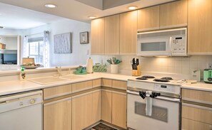 Fridge, microwave, dishwasher, coffee/tea maker