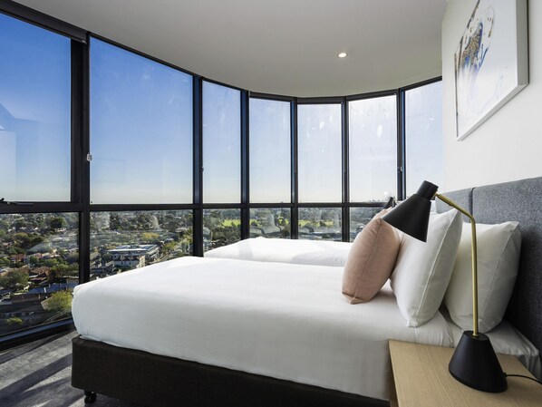 Hypo-allergenic bedding, in-room safe, desk, soundproofing