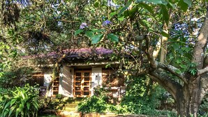 A traditional house with a thatched roof, surrounded by lush greenery and a well-maintained garden. - Gately Inn Entebbe (Entebbe)