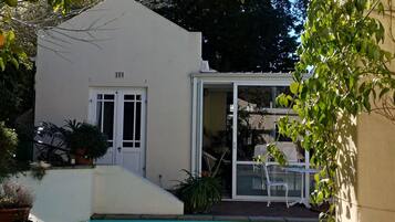 Seasonal outdoor pool, pool umbrellas, pool loungers