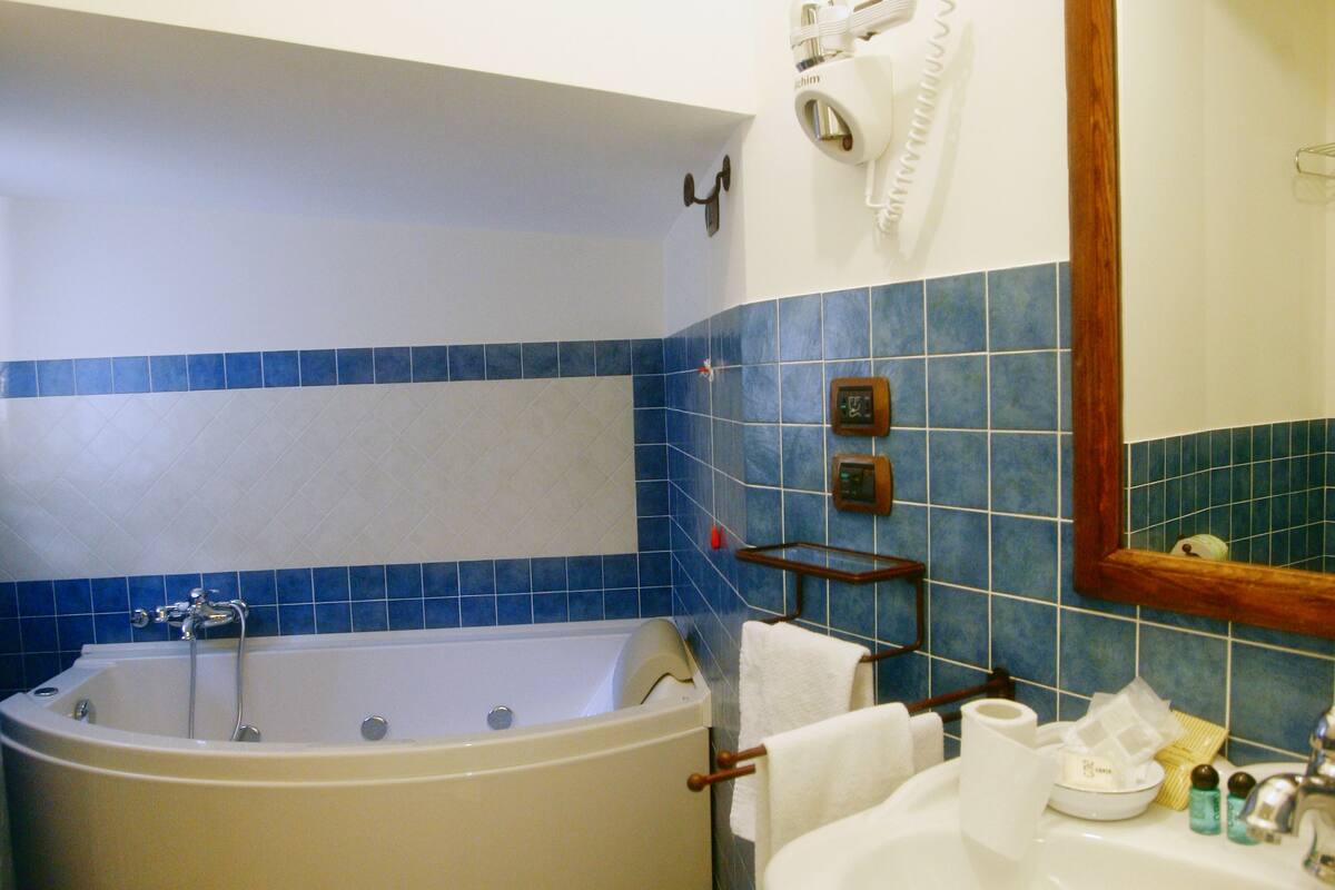 shower, slippers, towels