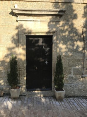 Exterior detail - Stone village house with stunning views of  old St. Siffret, near Uzes (Saint-Siffret)