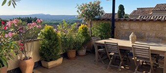 Stone village house with stunning views of  old St. Siffret, near Uzes