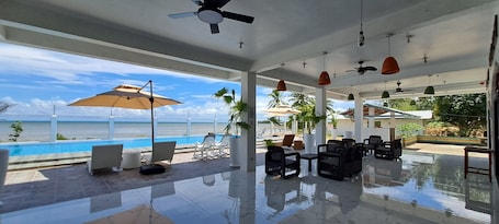 Outdoor pool, pool umbrellas