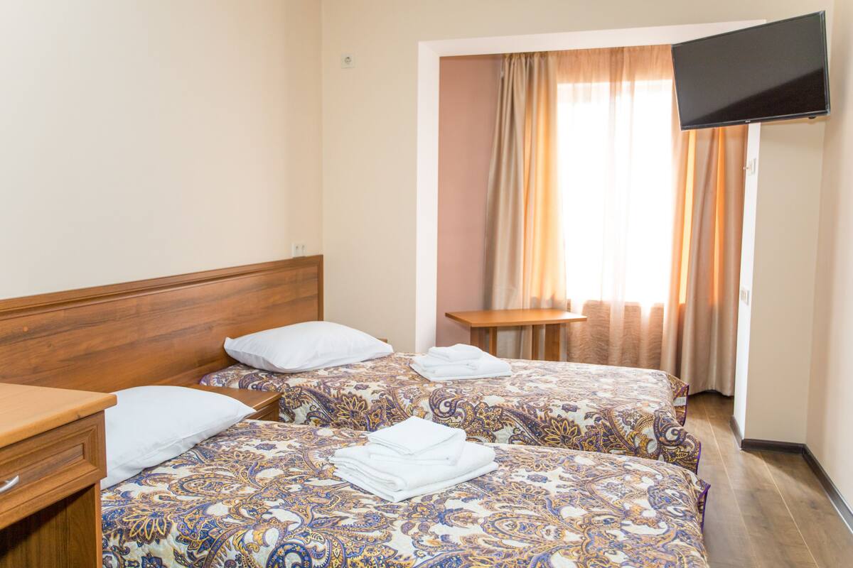 1 bedroom, desk, blackout curtains, iron/ironing board