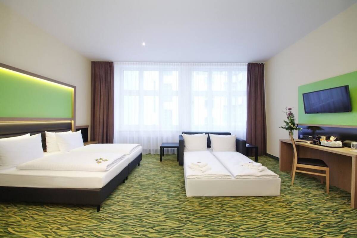 1 bedroom, desk, blackout curtains, iron/ironing board