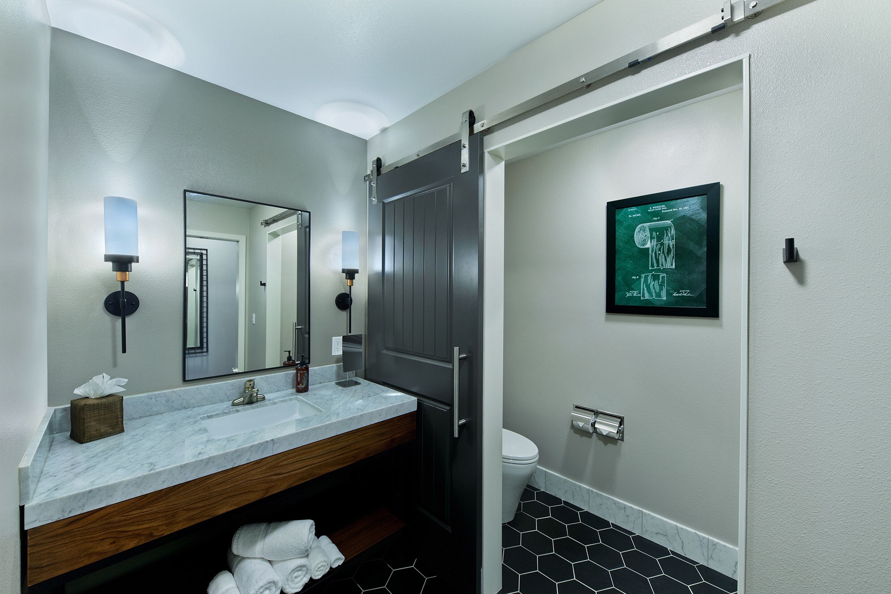 king suite walk-in shower | bathroom | free toiletries, hair dryer, towels, soap