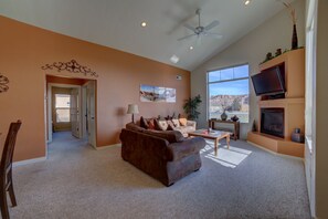 TV, fireplace, DVD player, video library