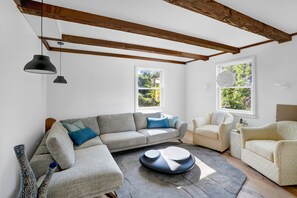 Smart TV, fireplace, DVD player, stereo