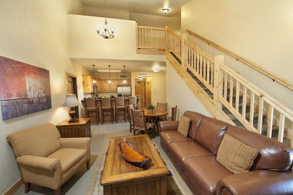 Televisio, takka, DVD-soitin, työhuone