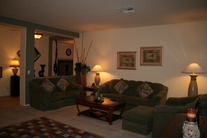 TV, fireplace, video games, DVD player