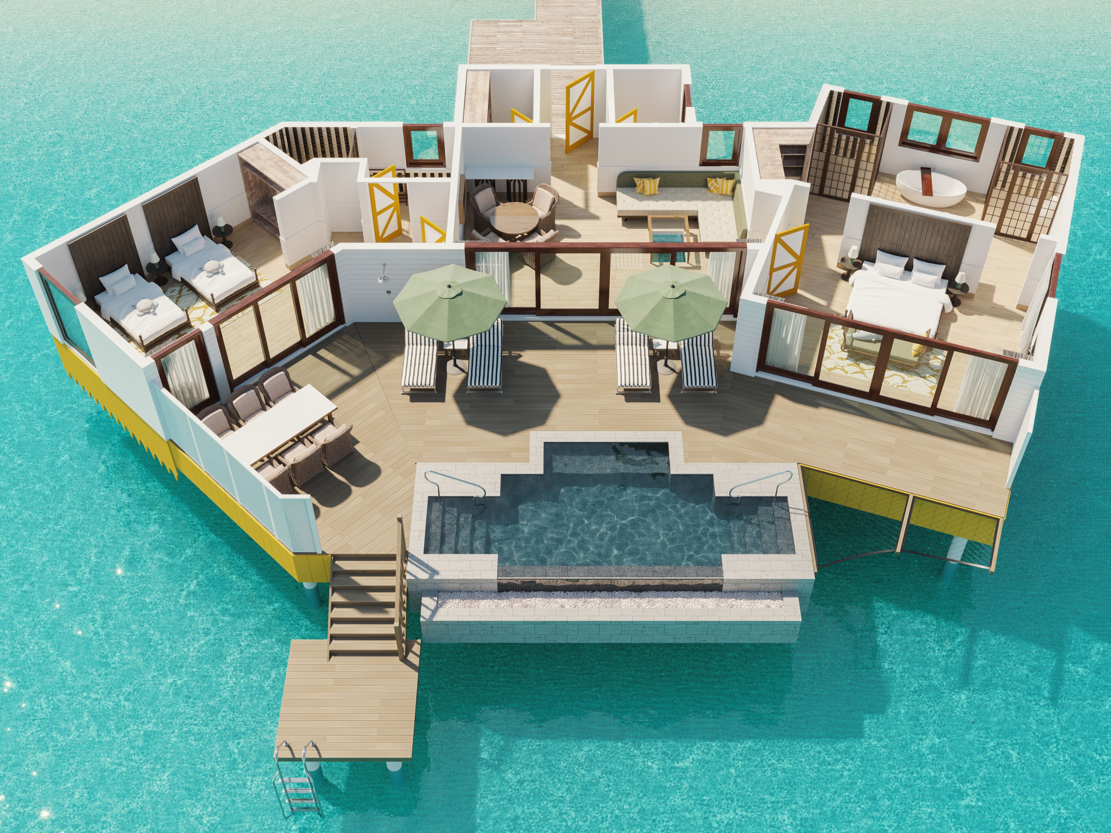 2-bedroom overwater pool villa | floor plan