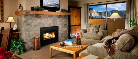 TV, fireplace, DVD player, offices