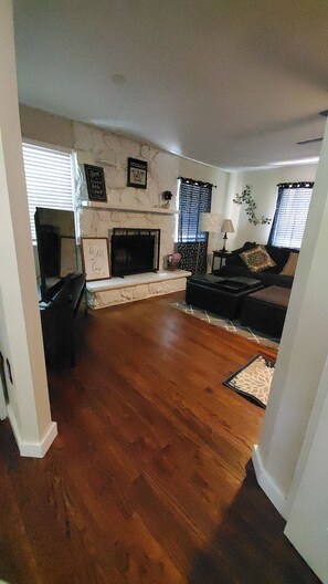 TV, fireplace, computer monitors