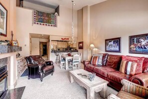 TV, fireplace, DVD player, computer monitors