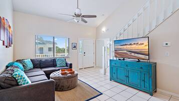 Smart TV, DVD player, books, video library