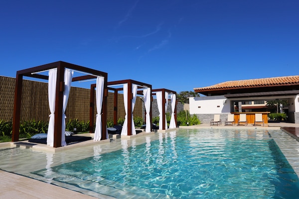 Outdoor pool, sun loungers