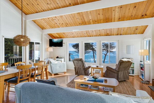 تلفزيون، مدفأة، كُتُب، ستيريو