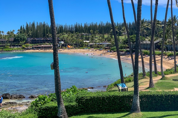 On the beach, sun loungers, beach towels