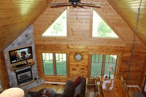 Téléviseur connecté, foyer, lecteur de DVD, livres