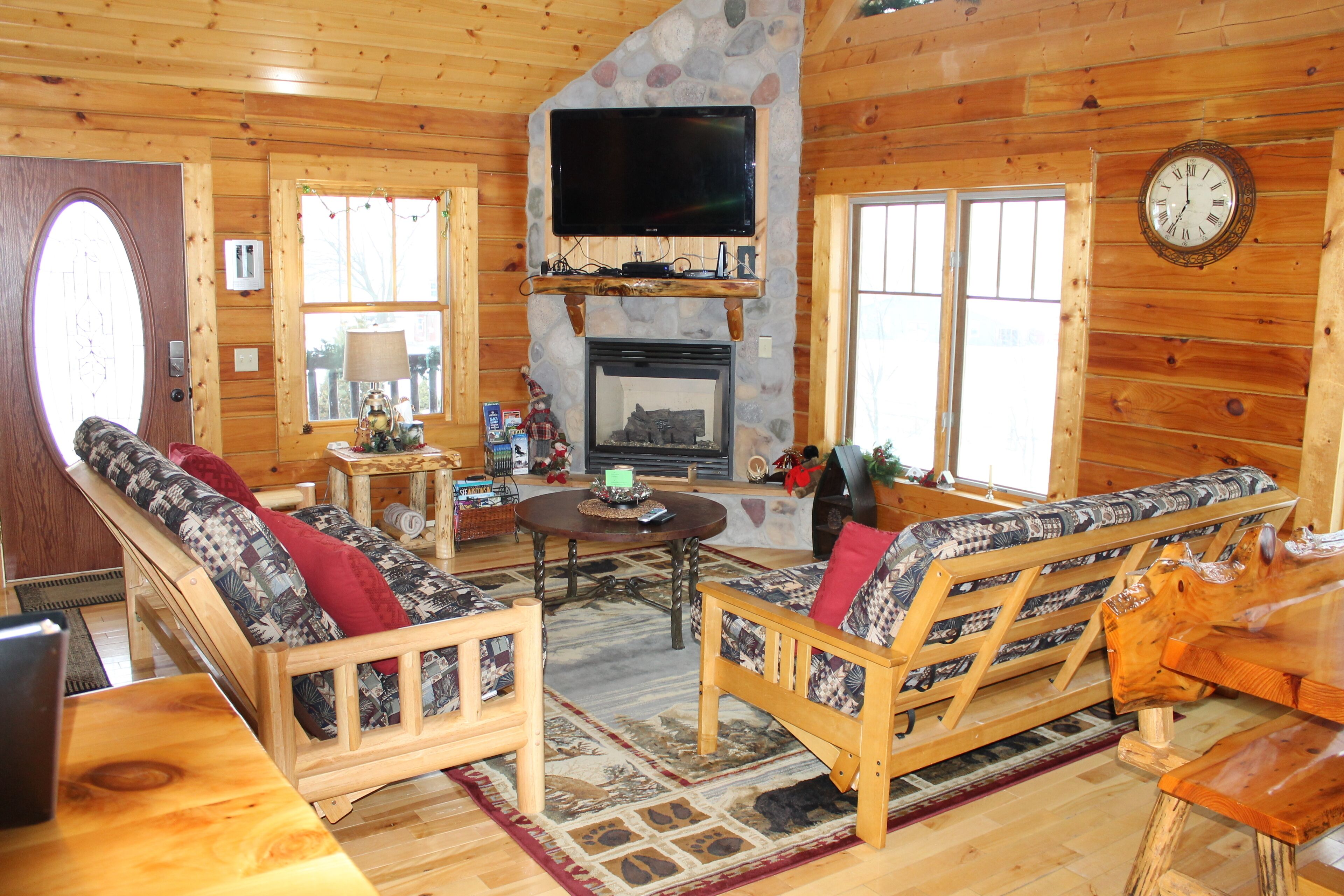 智能电视、壁炉、DVD 播放器、书