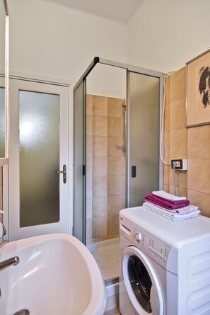 Secadora de cabello, toallas, jabón, papel de baño 