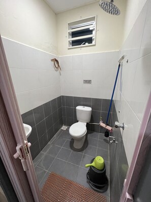Shower, hydromassage showerhead, free toiletries, hair dryer