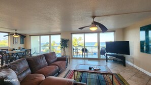 TV, DVD player, stereo