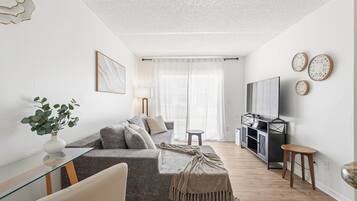 Smart TV, fireplace, ping pong