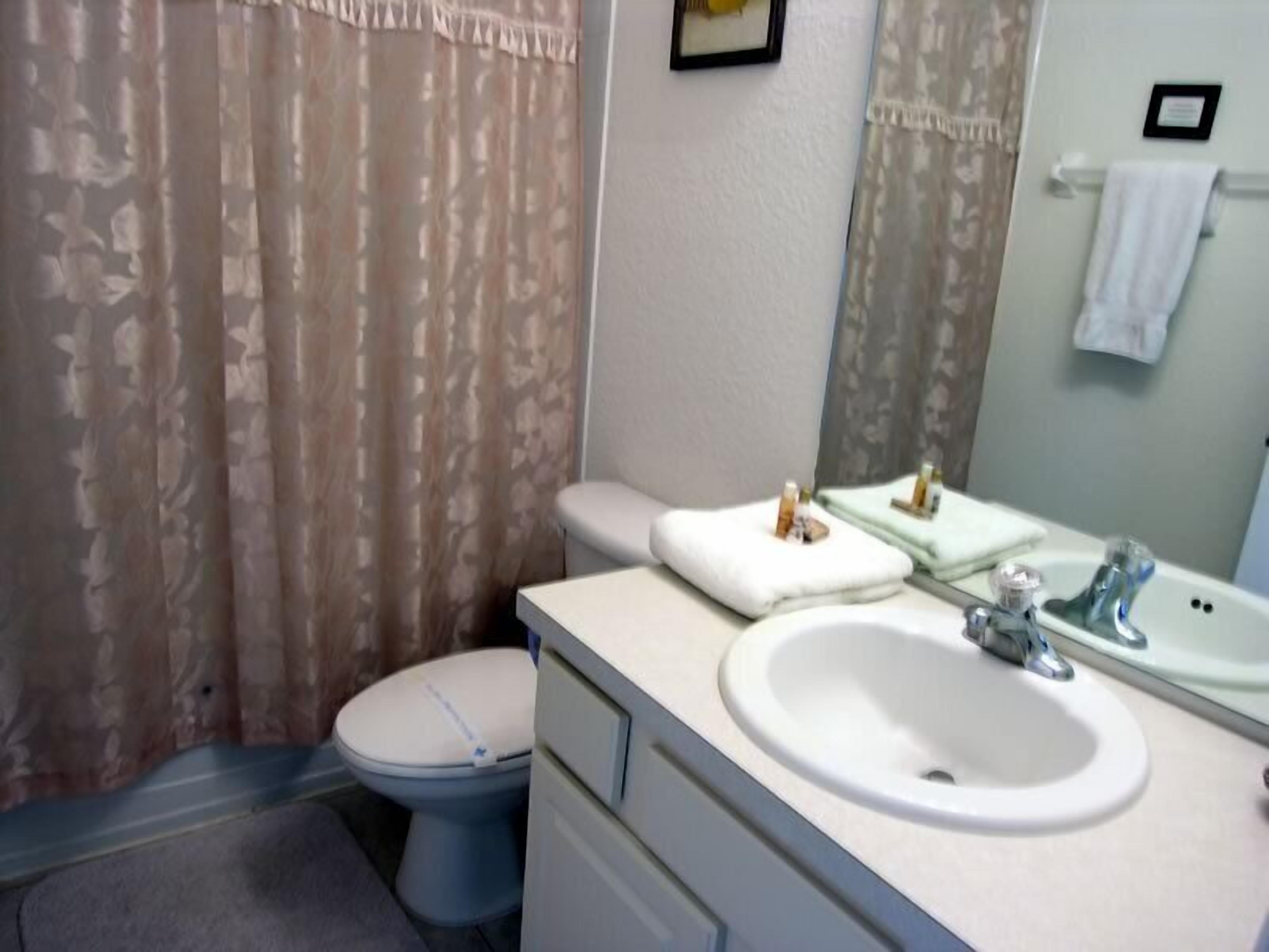 A bathroom with a toilet, a sink, and a mirror.