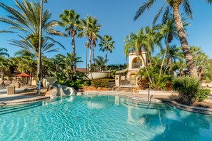 2 outdoor pools, pool umbrellas, pool loungers